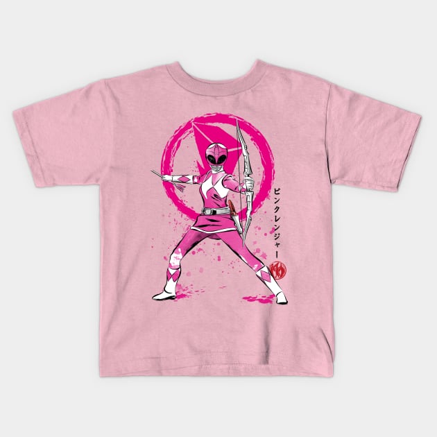 Pink Ranger sumi e Kids T-Shirt by DrMonekers